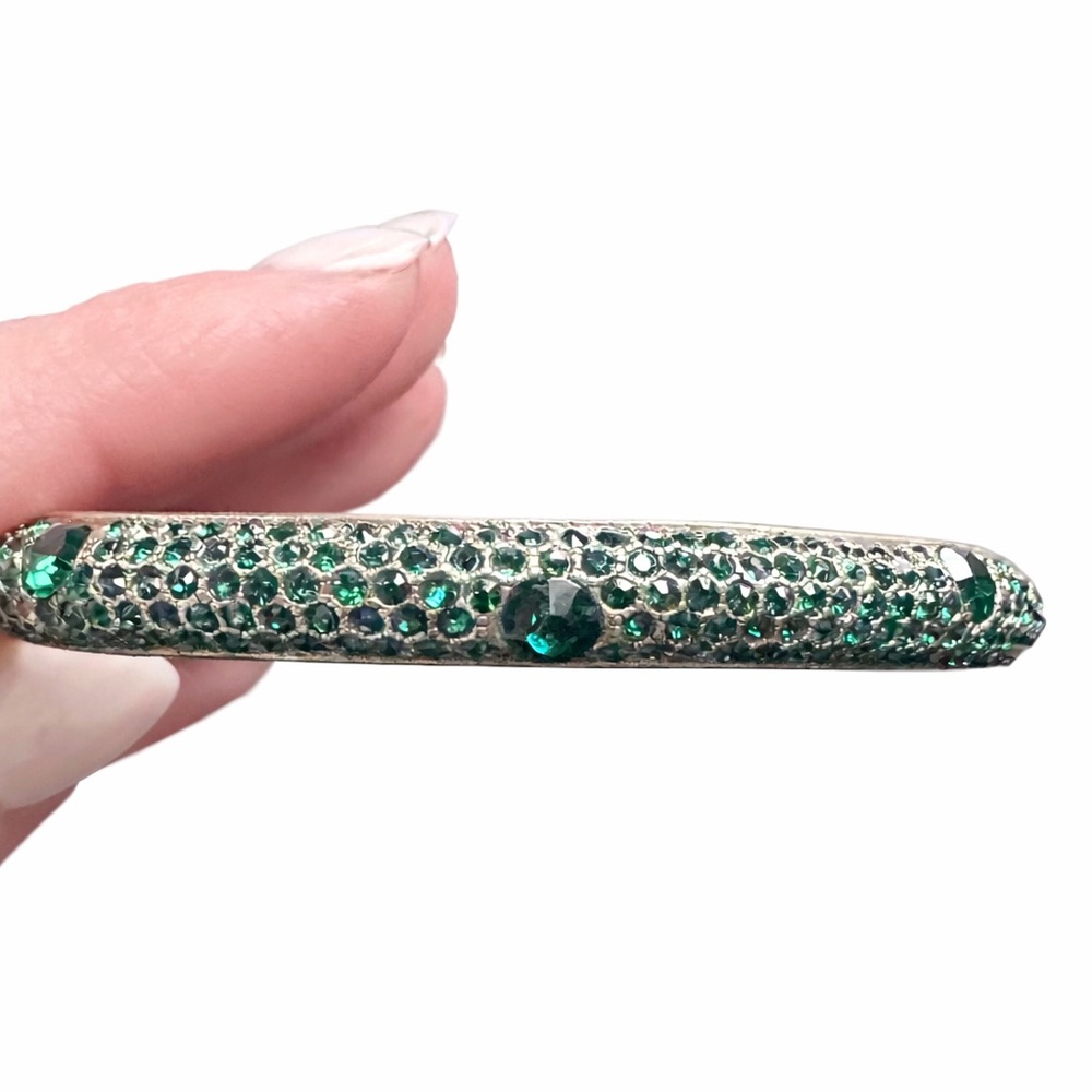 Vintage Emerald Color Crystal Pavé Bangle Bracelet Silver Tone Sparkly